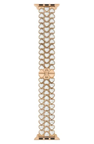Kate Spade New York Heart Shape Imitation Pearl 20mm Apple Watch® Bracelet Watchband In Rose Gold