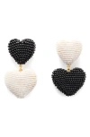Kate Spade Gold-tone Black & White Beaded Mismatch Drop Earrings In Black/white