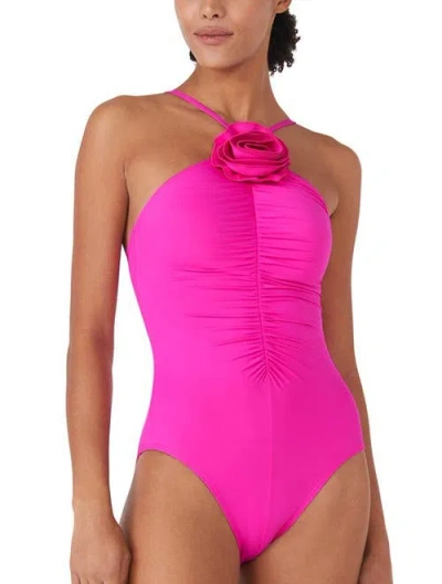 Kate Spade New York High Neck Rosette One Piece Swimsuit In Vivid Snapdragon