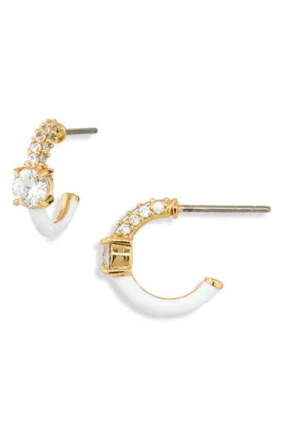Kate Spade New York Hint Of Shimmer Crystal Huggie Hoop Earrings In White/gold