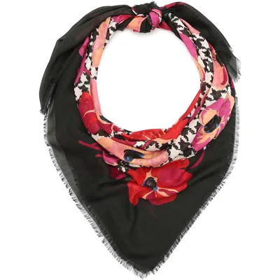 Kate Spade New York Houndstooth Poppies Modal Square Scarf In Black/cream