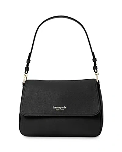 Kate Spade New York Hudson Pebbled Leather Medium Convertible Flap Shoulder Bag In Black/pale Gold
