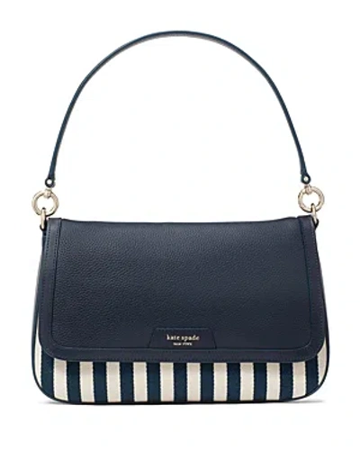 Kate Spade Hudson Striped Canvas Leather Flap Small Shoulder Bag In Parisian N