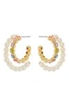 Kate Spade New York Imitation Pearl & Colorful Crystal Double Row Hoop Earrings In Multi