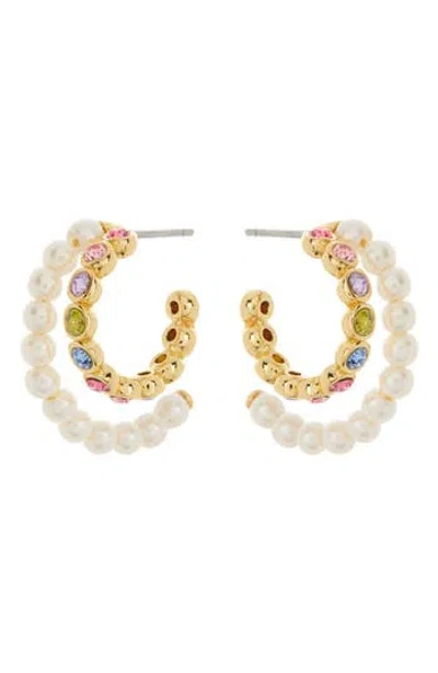 Kate Spade New York Imitation Pearl & Colorful Crystal Double Row Hoop Earrings In Multi