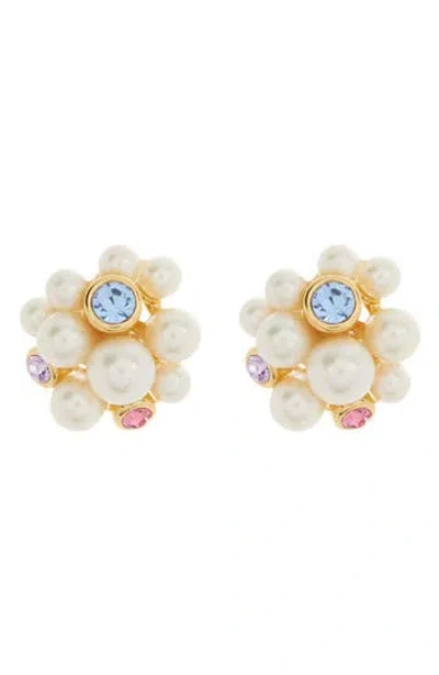 Kate Spade New York Imitation Pearl & Crystal Cluster Stud Earrings In Gold
