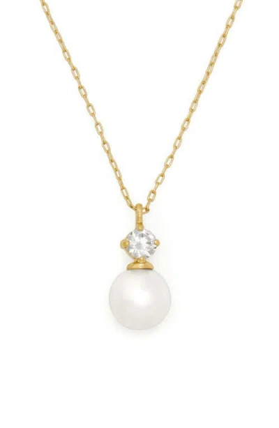 Kate Spade New York Imitation Pearl & Cubic Zirconia Mini Pendant Necklace In Gold