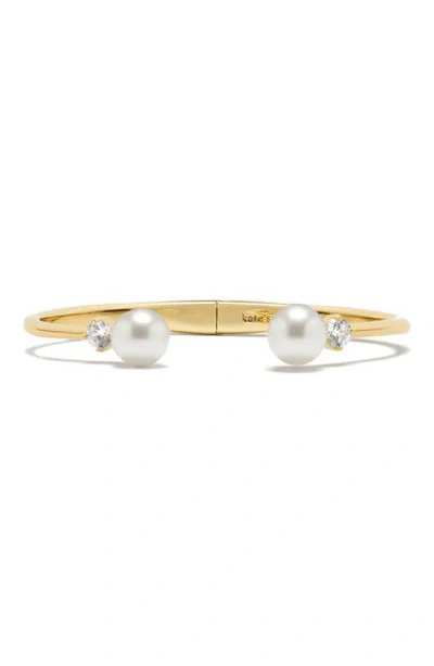 Kate Spade New York Imitation Pearl & Cubic Zirconia Open Hinged Cuff In Gold