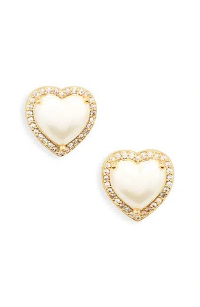 Kate Spade New York Imitation Pearl Cz Halo Heart Stud Earrings In Gold