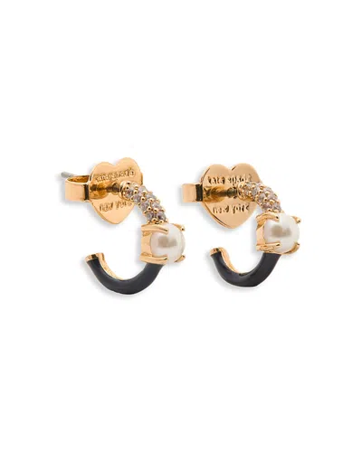 Kate Spade New York Imitation Pearl, Pave & Enamel Huggie Hoop Earrings In Black/gold