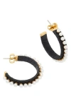 Kate Spade New York Imitation Pearl Raffia Hoop Earrings In Black