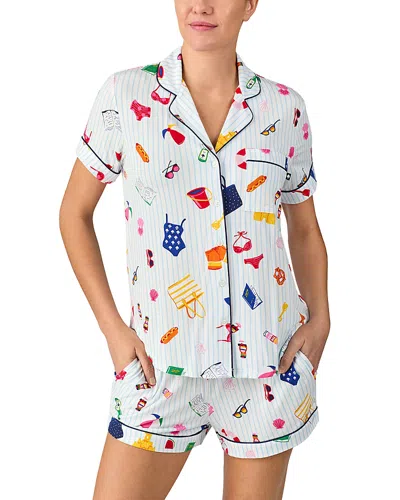 Kate Spade New York Jersey Boxer Pajama Set In Blue/wht