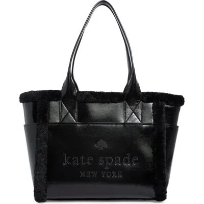 Kate Spade New York Jett Faux Shearling Trim Tote Bag In Black