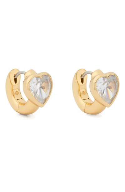 Kate Spade New York Keep Sparkling Heart Huggie Hoop Earrings In Clear/gold