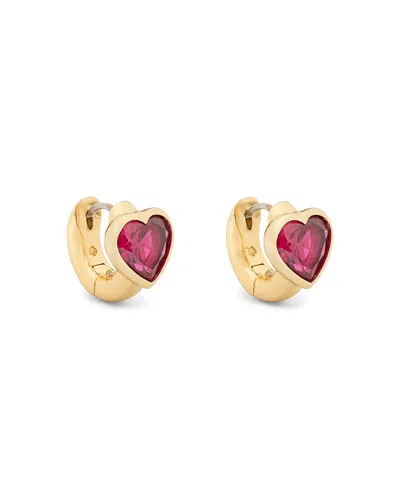 Kate Spade New York Keep Sparkling Stone Heart Huggie Hoop Earrings In Gold Tone In Ruby/gold