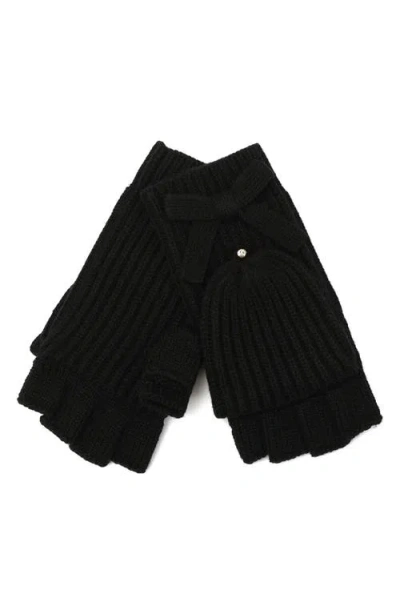 Kate Spade New York Knit Bow Pop-top Mittens In Black