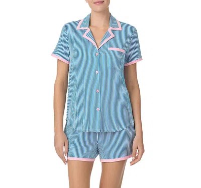Kate Spade New York Knit Boxer Pajama Set In Blue Stripe