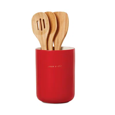 Kate Spade New York Knock On Wood Apple Crock With Servers In Red