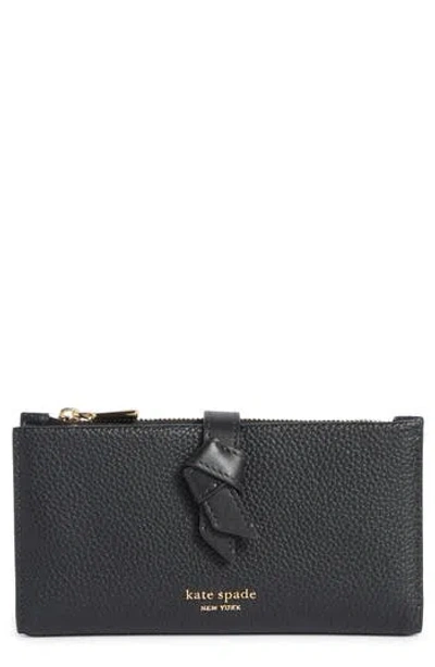 Kate Spade New York Knot Pebble Leather Slim Wallet In Black