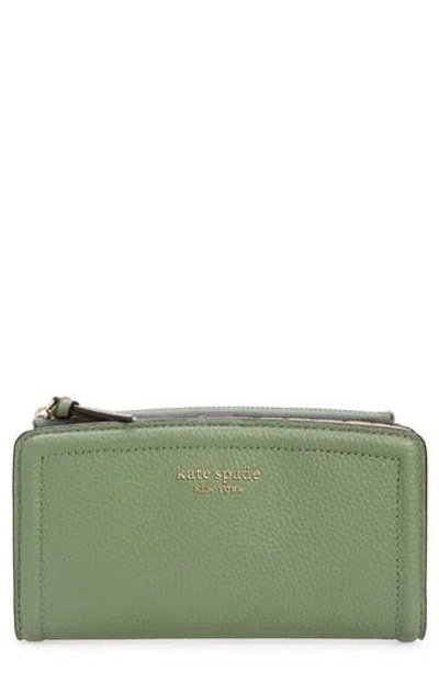 Kate Spade New York Knott Pebble Leather Slim Zip Wallet In Green