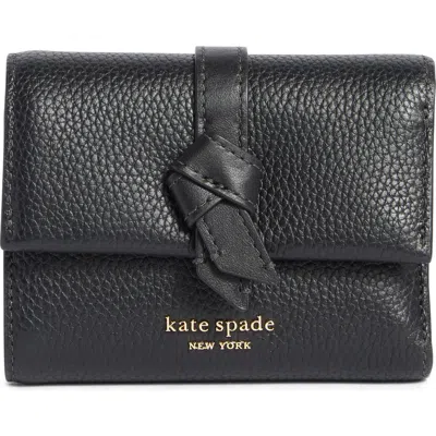 Kate Spade New York Knott Pebble Leather Small Trifold Wallet In Black