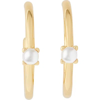 Kate Spade New York Little Luxuries Imitation Pearl Hoop Earrings In Cream/gold