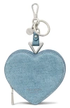Kate Spade New York Liv Denim Print Suede Heart Coin Purse Key Fob