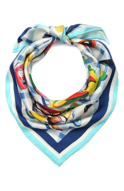 Kate Spade New York Lobster Lunch Silk Square Scarf In Blue Multi