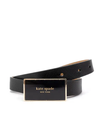 Kate Spade New York Logo Plaque Leather Belt In Black