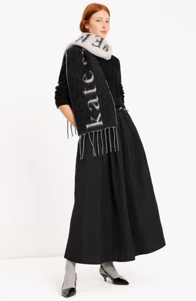 Kate Spade New York Logo Wool Blend Fringe Scarf In Multi