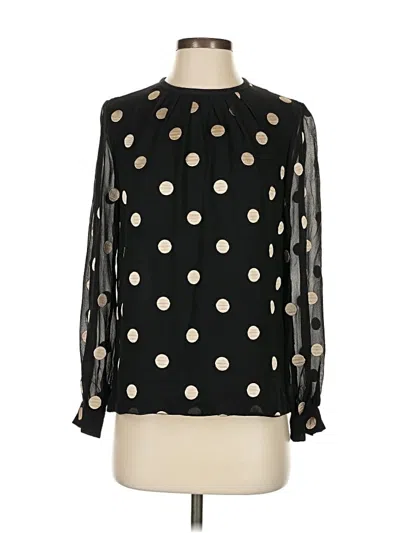 Pre-owned Kate Spade New York Long Sleeve Silk Top Black Polka Dots Pattern Mock Neckline Tops