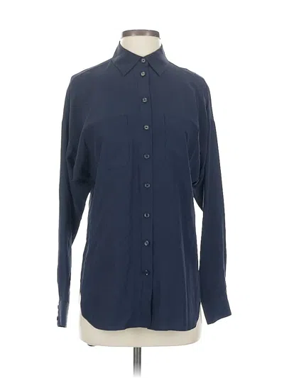 Pre-owned Kate Spade New York Long Sleeve Silk Top Blue Solid Pattern Collared Neckline Tops