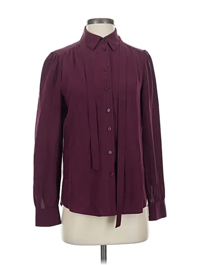 Pre-owned Kate Spade New York Long Sleeve Silk Top Burgundy Tie Neck Tops