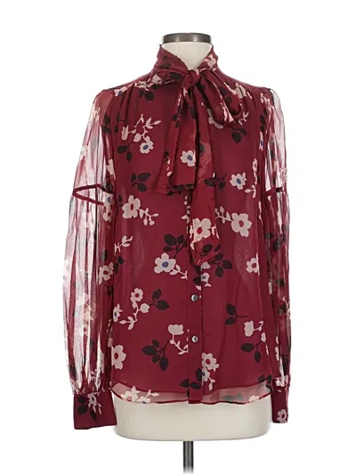 Pre-owned Kate Spade New York Long Sleeve Silk Top Burgundy Tie Neck Tops