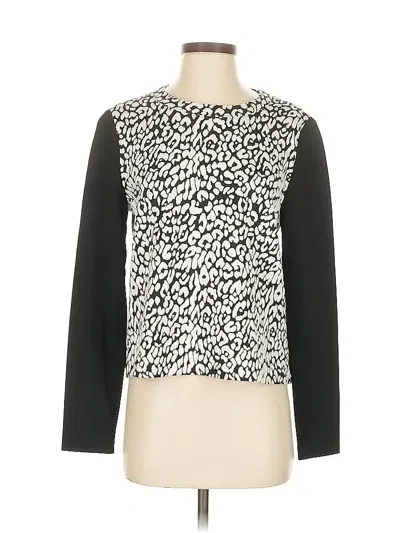 Pre-owned Kate Spade New York Long Sleeve Top Black Animal Print Pattern Mock Neckline Tops