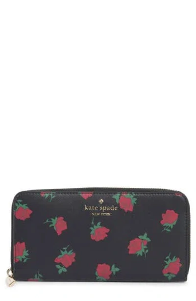 Kate Spade New York Madison Rose Toss Printed Large Continental Wallet In Black