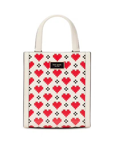 Kate Spade New York Manhattan Pixel Hearts Embossed Saffiano Leather Mini Tote In Cream