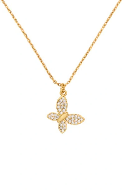 Kate Spade New York Pave Butterfly Pendant Necklace In Gold Tone, 16-19 In Clear/gold.