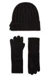 Kate Spade New York Metallic Knit Beanie & Gloves Box Set In Black