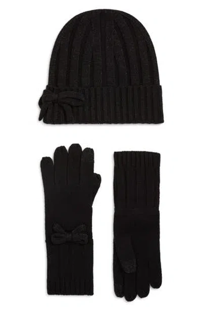 Kate Spade New York Metallic Knit Beanie & Gloves Box Set In Black