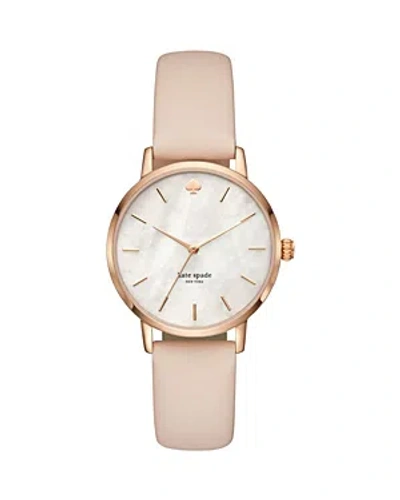 Kate Spade Metro Leather Strap Watch, 34mm In White/pink