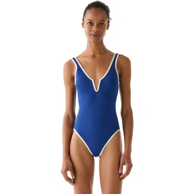 Kate Spade New York Mini Chevron Texture V Wire One Piece Swimsuit In Blue