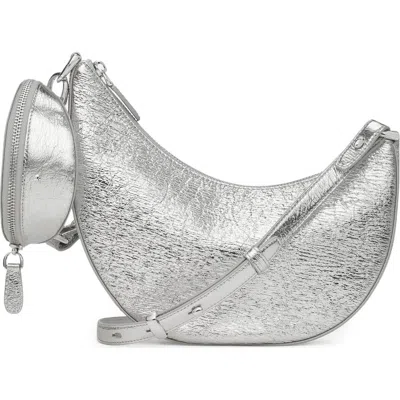 Kate Spade New York Mini Duo Crinkle Metallic Leather Crossbody Bag In Gray