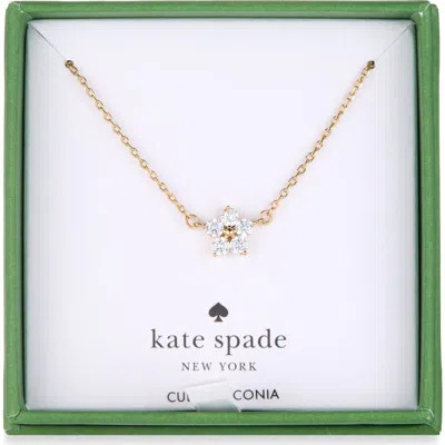 Kate Spade New York Mini Flower Pendant Necklace In Clear/ Gold
