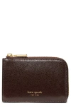 Kate Spade New York Mini Glazed Leather Zip Card Case In Brown