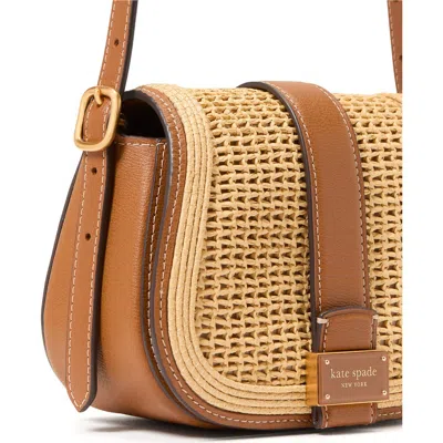 Kate Spade New York Mini Nouveau Straw Saddle Crossbody Bag In Cavern Clay Multi