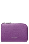 Kate Spade New York Mini Pebble Leather Zip Card Case In Purple