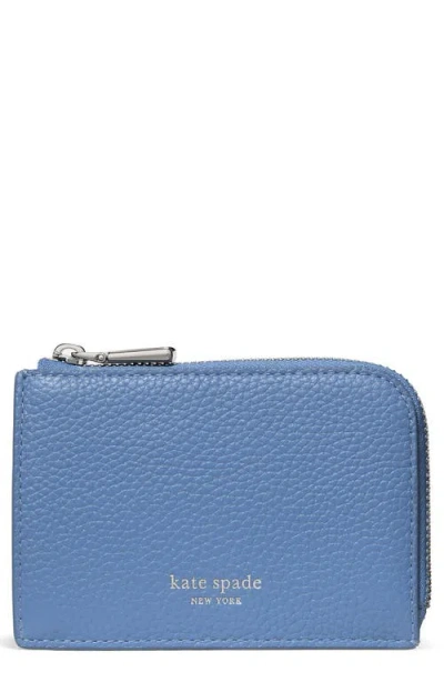 Kate Spade New York Mini Pebble Leather Zip Card Case In Blue