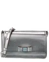Kate Spade New York Morgan Bow Embellished Metallic Leather Flap Chain Wallet In Silver