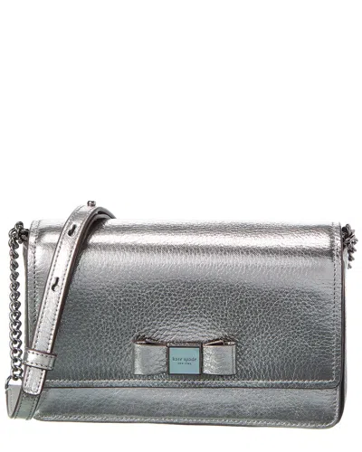 Kate Spade New York Morgan Bow Embellished Metallic Leather Flap Chain Wallet In Silver